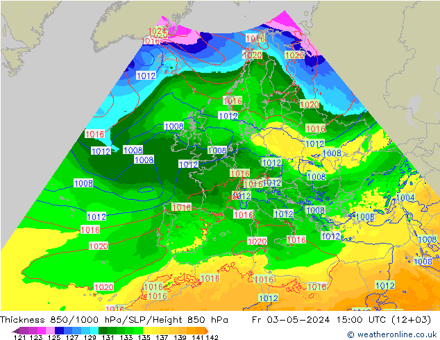 Thck 850-1000 гПа Arpege-eu пт 03.05.2024 15 UTC