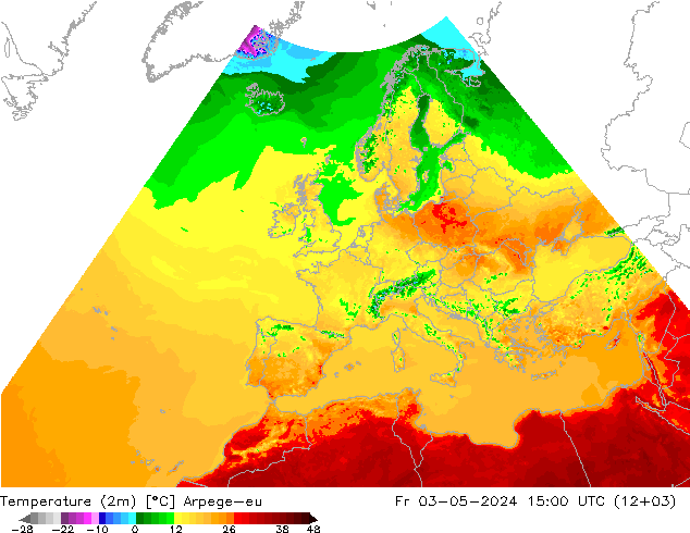 Temperatura (2m) Arpege-eu ven 03.05.2024 15 UTC