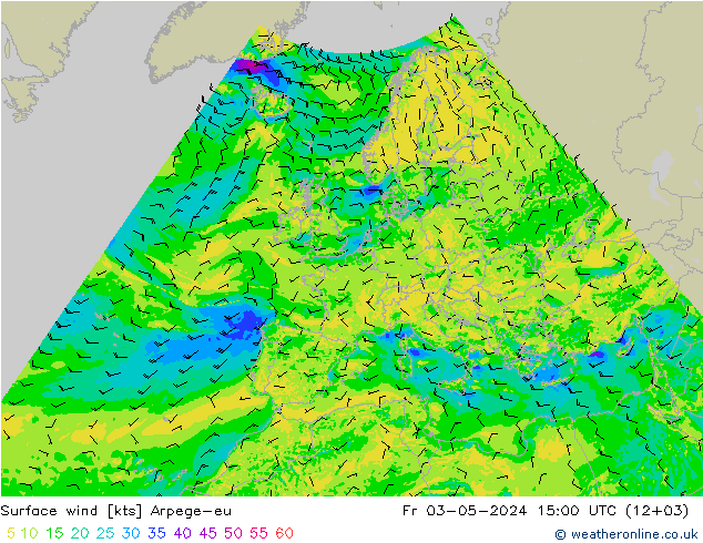 Surface wind Arpege-eu Fr 03.05.2024 15 UTC