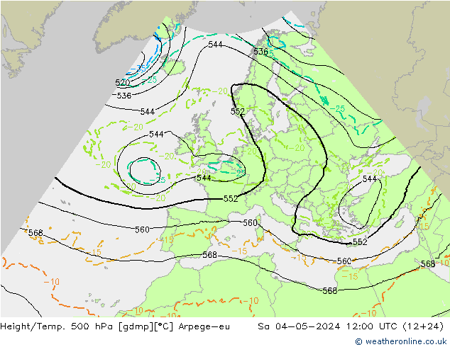 Height/Temp. 500 hPa Arpege-eu so. 04.05.2024 12 UTC