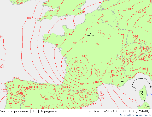 приземное давление Arpege-eu вт 07.05.2024 06 UTC