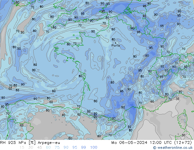 RH 925 hPa Arpege-eu Mo 06.05.2024 12 UTC