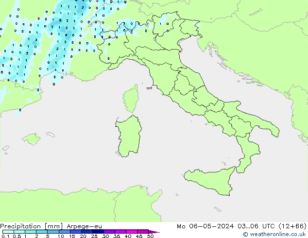 Precipitazione Arpege-eu lun 06.05.2024 06 UTC