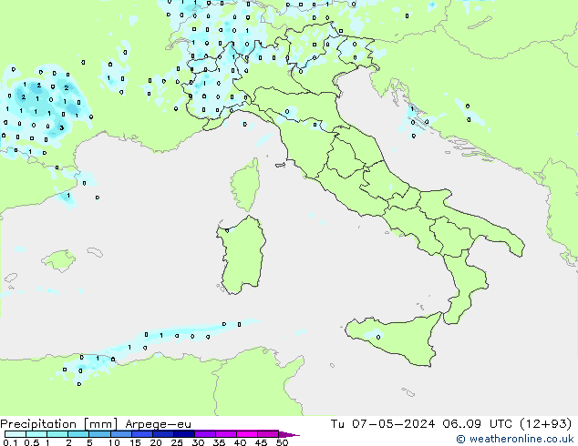 Precipitation Arpege-eu Tu 07.05.2024 09 UTC