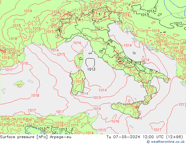 Atmosférický tlak Arpege-eu Út 07.05.2024 12 UTC