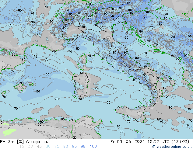 RH 2m Arpege-eu ven 03.05.2024 15 UTC