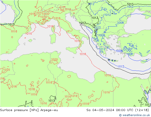 Pressione al suolo Arpege-eu sab 04.05.2024 06 UTC