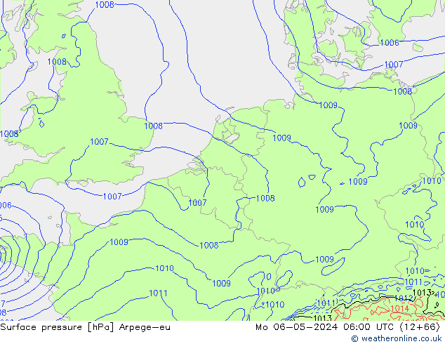 Surface pressure Arpege-eu Mo 06.05.2024 06 UTC