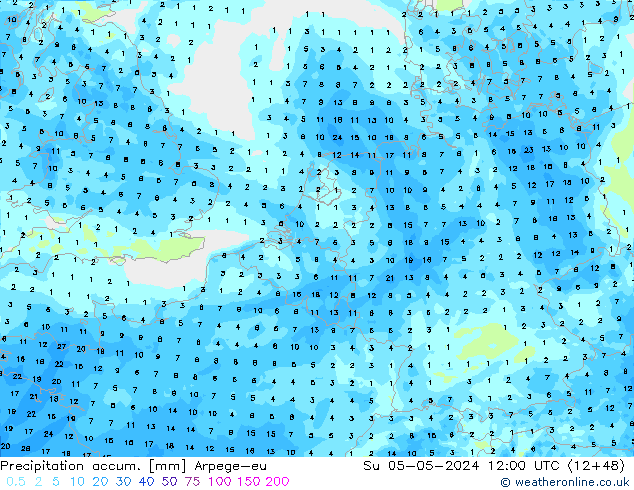 Toplam Yağış Arpege-eu Paz 05.05.2024 12 UTC