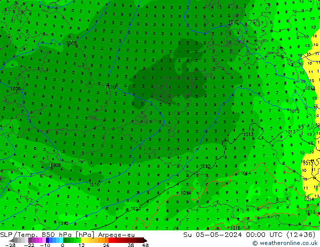 SLP/Temp. 850 hPa Arpege-eu So 05.05.2024 00 UTC