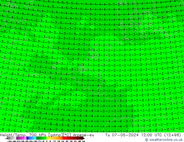 Height/Temp. 700 hPa Arpege-eu  07.05.2024 12 UTC