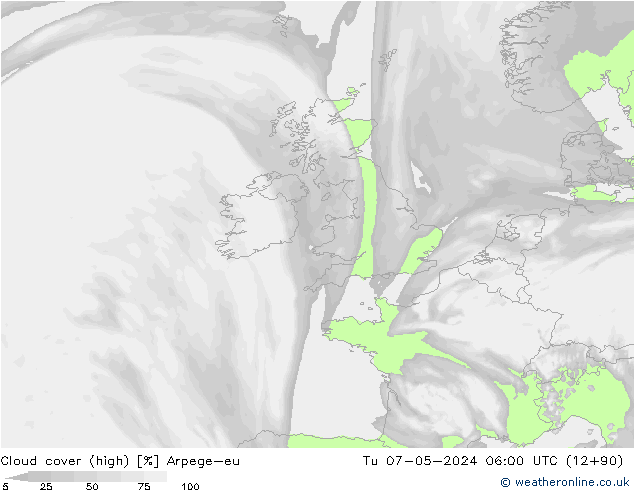 Nuages (élevé) Arpege-eu mar 07.05.2024 06 UTC