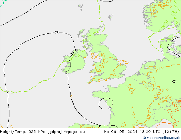 Height/Temp. 925 hPa Arpege-eu Seg 06.05.2024 18 UTC