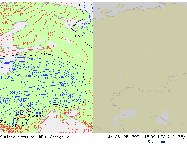 Pressione al suolo Arpege-eu lun 06.05.2024 18 UTC