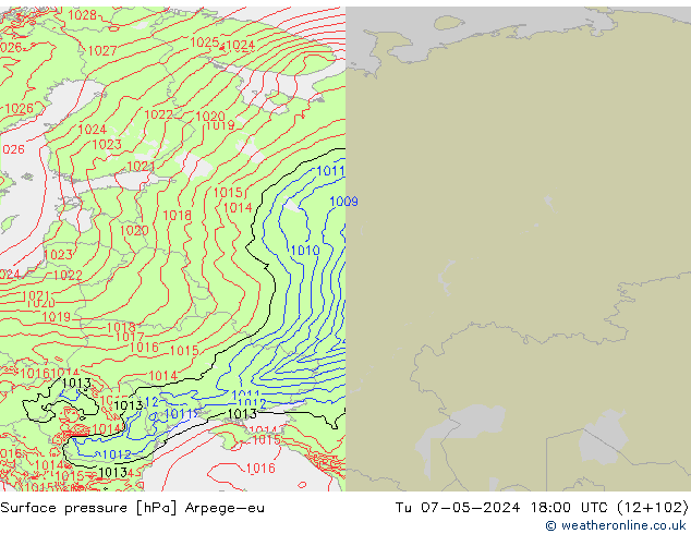 Presión superficial Arpege-eu mar 07.05.2024 18 UTC