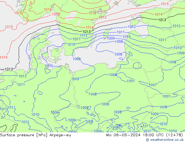 Presión superficial Arpege-eu lun 06.05.2024 18 UTC