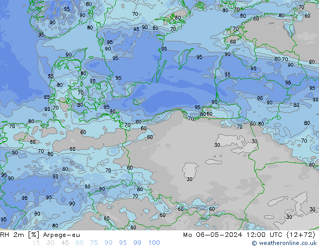 RH 2m Arpege-eu Mo 06.05.2024 12 UTC