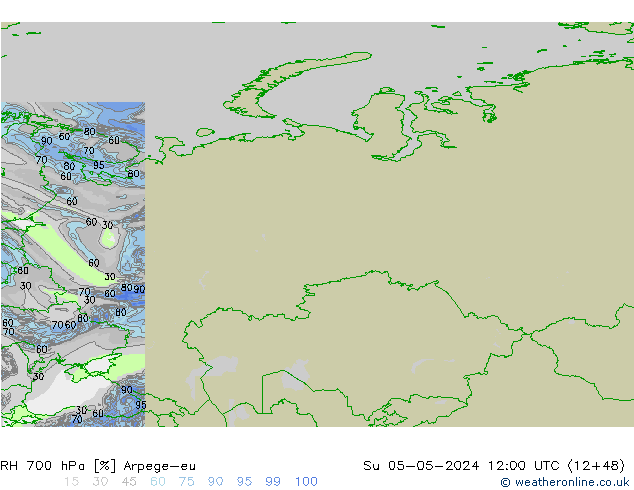 RH 700 hPa Arpege-eu nie. 05.05.2024 12 UTC