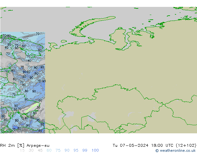 RH 2m Arpege-eu wto. 07.05.2024 18 UTC