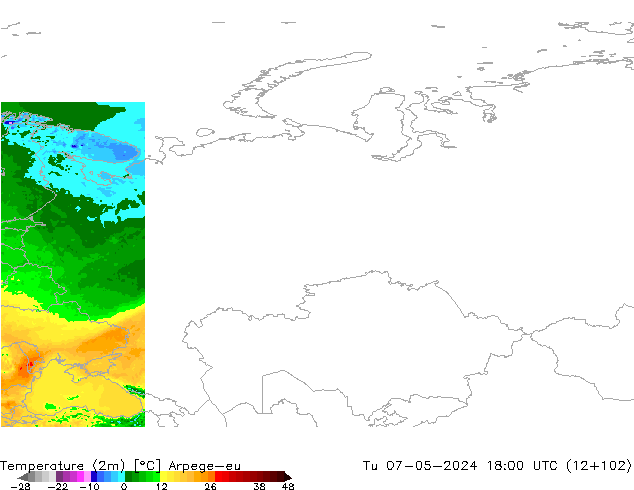 Temperature (2m) Arpege-eu Tu 07.05.2024 18 UTC