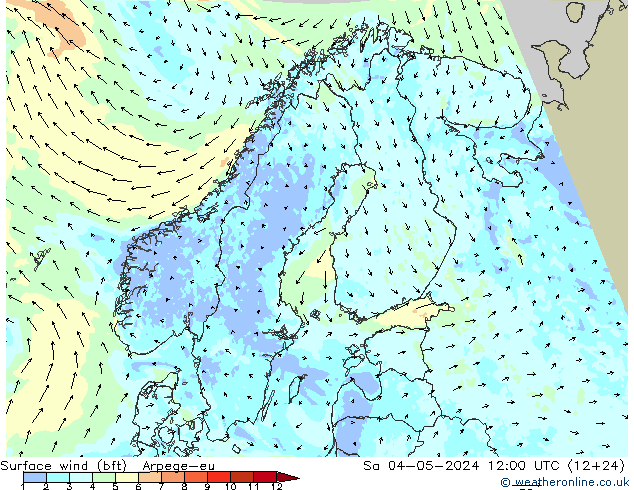 Surface wind (bft) Arpege-eu Sa 04.05.2024 12 UTC