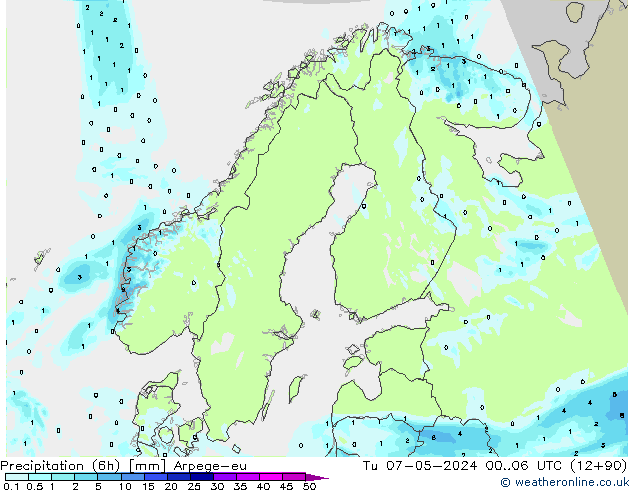 Precipitação (6h) Arpege-eu Ter 07.05.2024 06 UTC