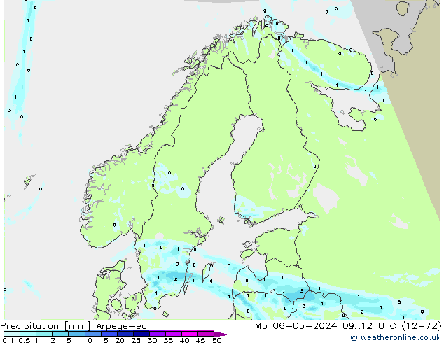 Precipitazione Arpege-eu lun 06.05.2024 12 UTC
