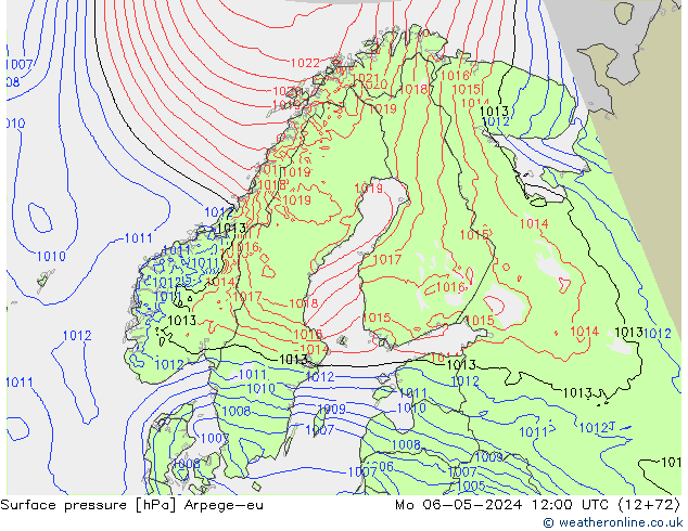 Surface pressure Arpege-eu Mo 06.05.2024 12 UTC