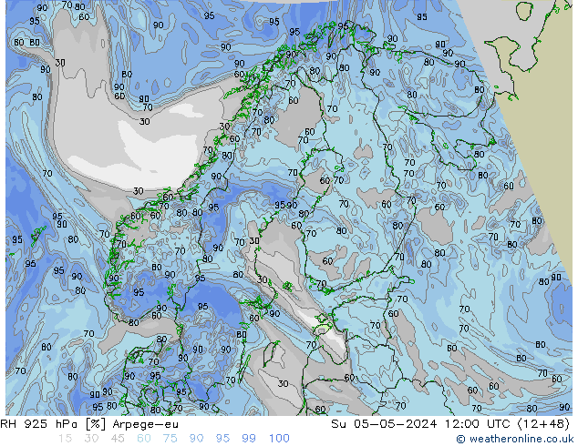 RH 925 hPa Arpege-eu Su 05.05.2024 12 UTC