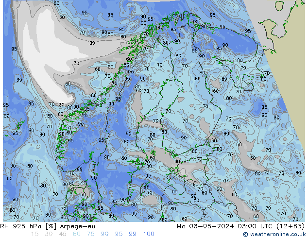 925 hPa Nispi Nem Arpege-eu Pzt 06.05.2024 03 UTC