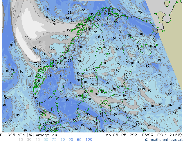 RH 925 hPa Arpege-eu lun 06.05.2024 06 UTC