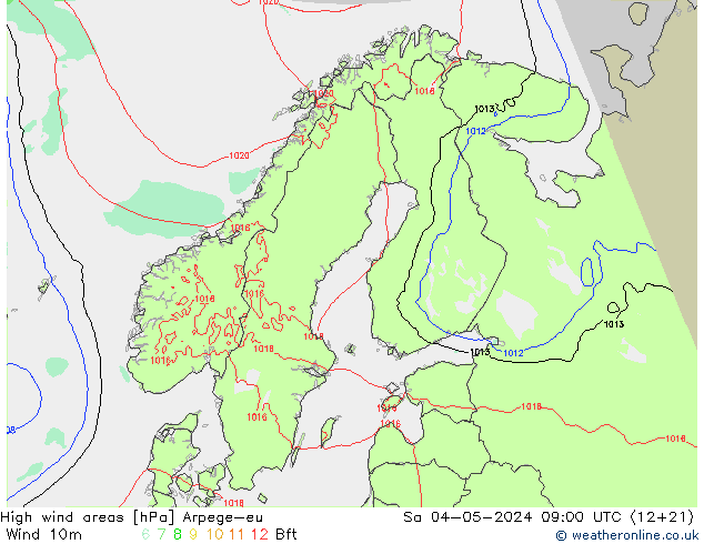 High wind areas Arpege-eu Sáb 04.05.2024 09 UTC