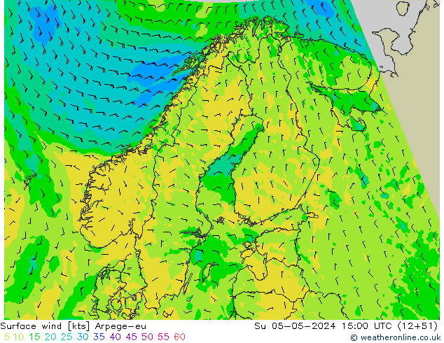 Wind 10 m Arpege-eu zo 05.05.2024 15 UTC