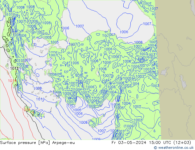 Atmosférický tlak Arpege-eu Pá 03.05.2024 15 UTC