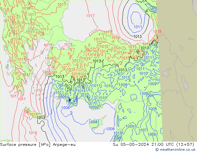 pressão do solo Arpege-eu Dom 05.05.2024 21 UTC