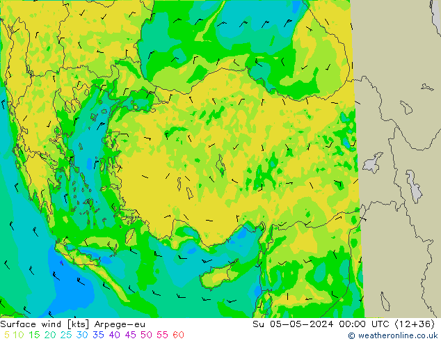 Surface wind Arpege-eu Ne 05.05.2024 00 UTC
