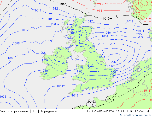 Luchtdruk (Grond) Arpege-eu vr 03.05.2024 15 UTC