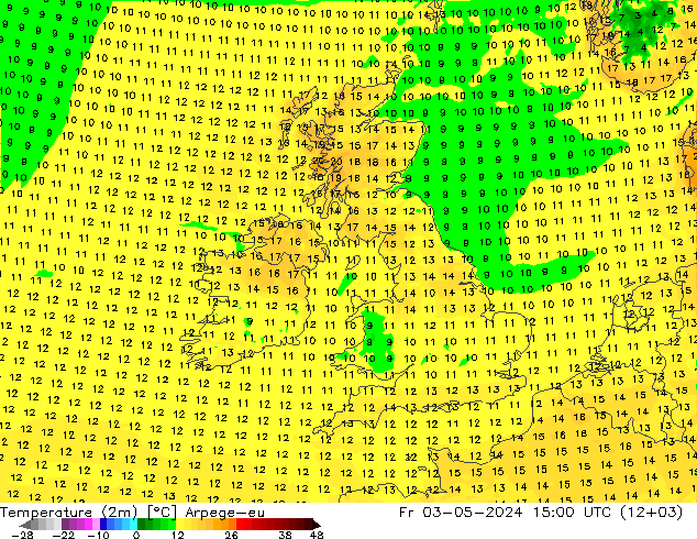 Sıcaklık Haritası (2m) Arpege-eu Cu 03.05.2024 15 UTC