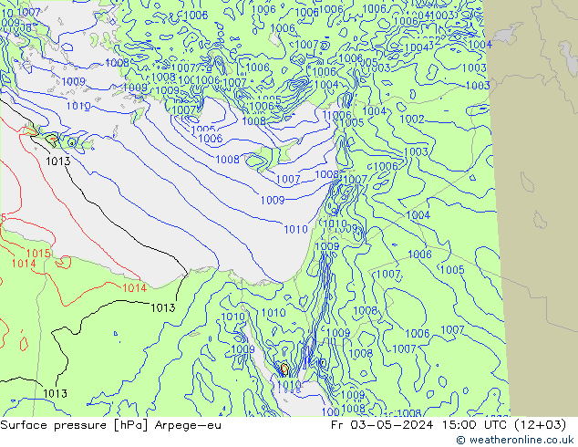 Atmosférický tlak Arpege-eu Pá 03.05.2024 15 UTC