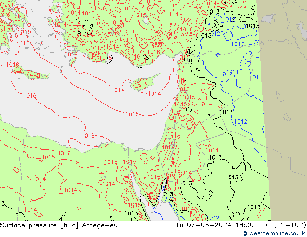 Surface pressure Arpege-eu Tu 07.05.2024 18 UTC