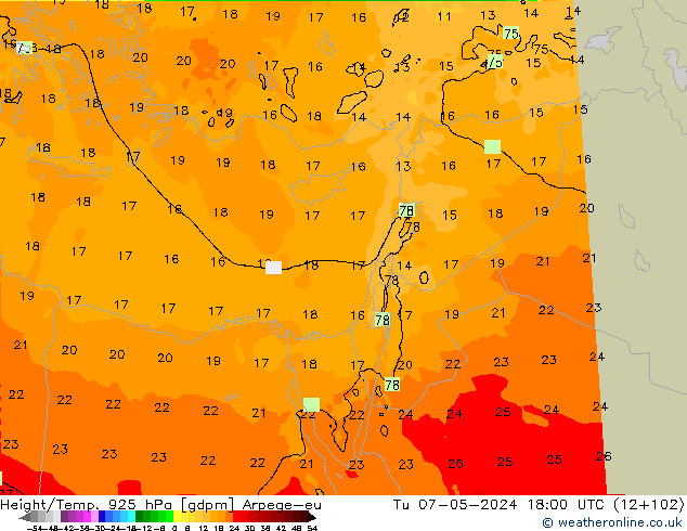 Height/Temp. 925 hPa Arpege-eu  07.05.2024 18 UTC