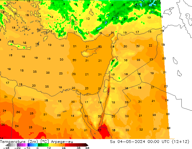 Temperatura (2m) Arpege-eu Sáb 04.05.2024 00 UTC