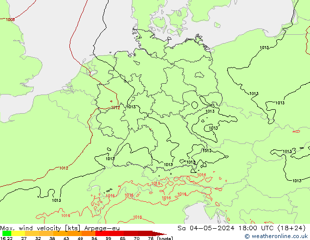 Windböen Arpege-eu Sa 04.05.2024 18 UTC