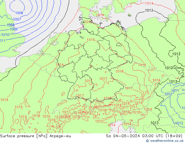 Presión superficial Arpege-eu sáb 04.05.2024 03 UTC