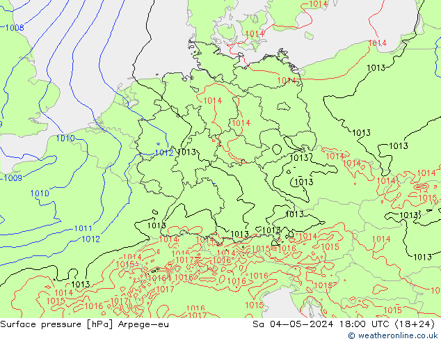 地面气压 Arpege-eu 星期六 04.05.2024 18 UTC