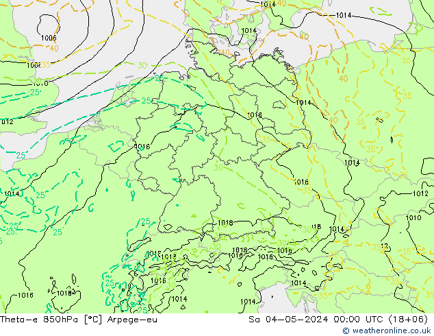 Theta-e 850hPa Arpege-eu Sa 04.05.2024 00 UTC