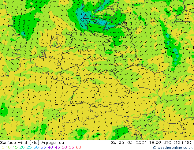 Vent 10 m Arpege-eu dim 05.05.2024 18 UTC