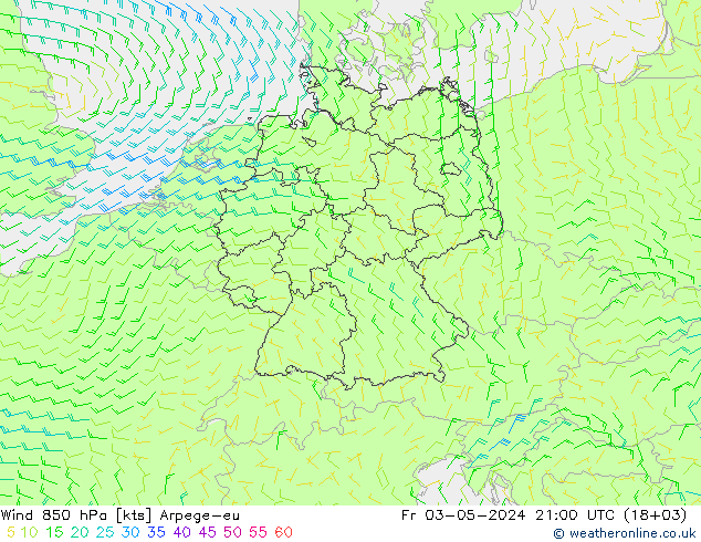 风 850 hPa Arpege-eu 星期五 03.05.2024 21 UTC