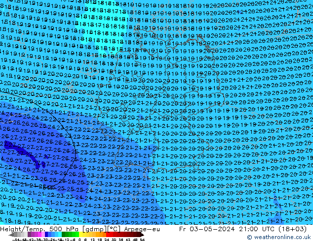 Height/Temp. 500 hPa Arpege-eu Fr 03.05.2024 21 UTC