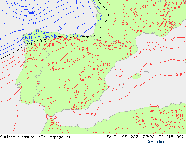 Atmosférický tlak Arpege-eu So 04.05.2024 03 UTC